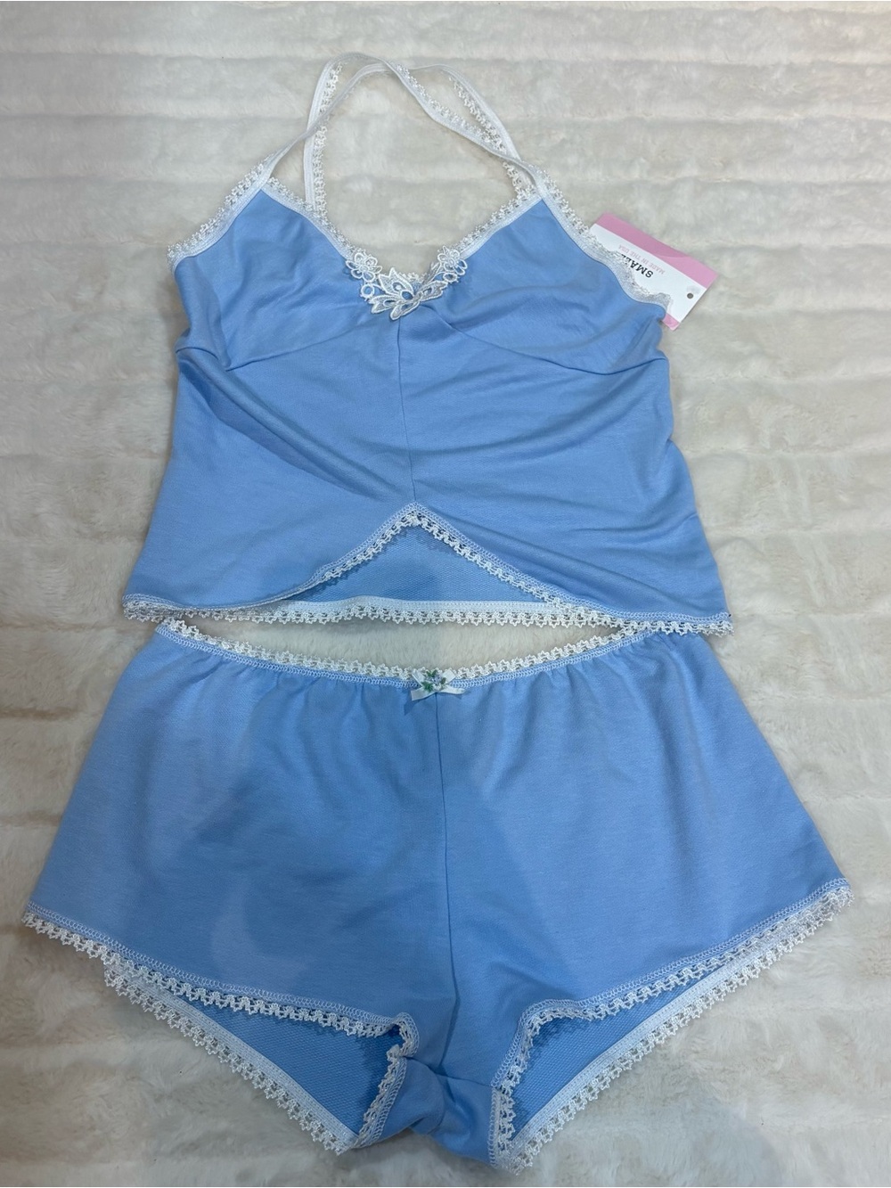Blue Lace-Trim Cami & Short Sleep Set - Women’s handmade